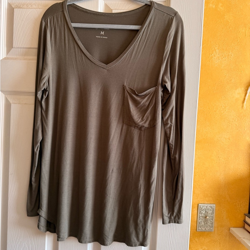 Grace & Lace Khaki V-Neck Top